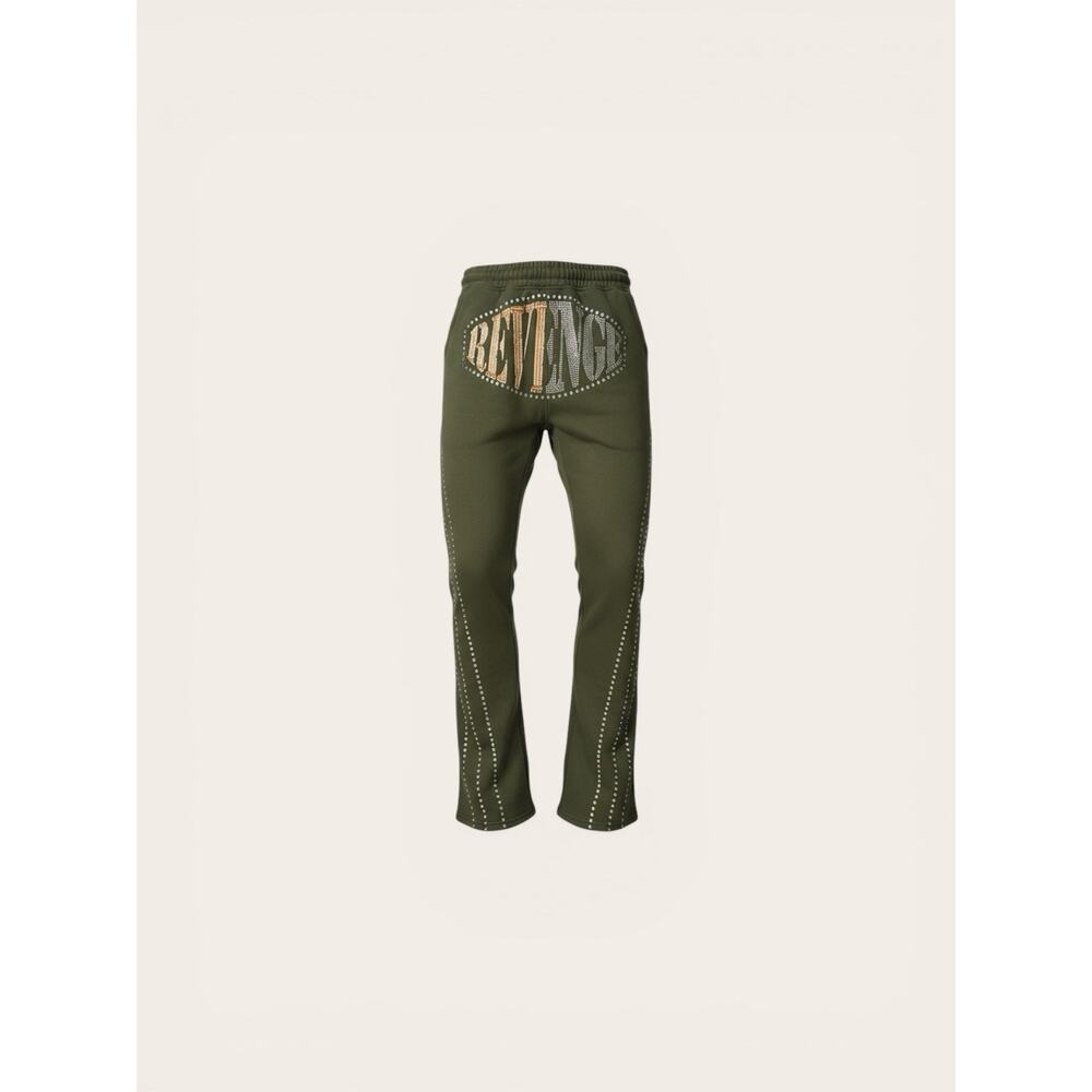 Copper Rivet Men's Olive Flared Sweatpants Rhinestones Drawstring Elastic M - Picture 5 of 9
